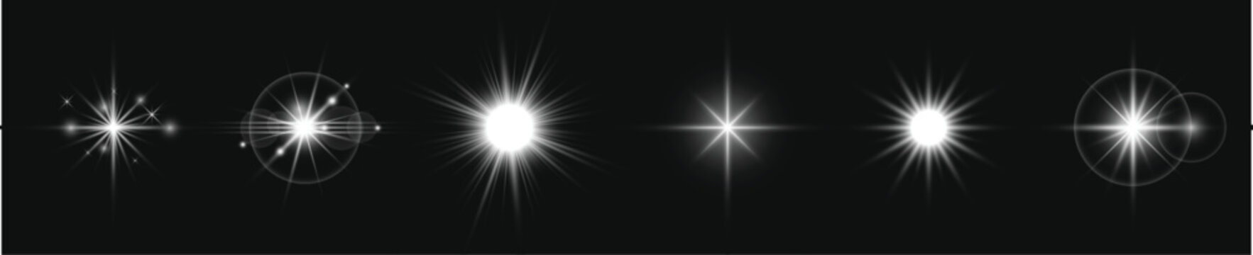 A digital pic of a black background with a row of five bright, star-like white spots lined up horizontally