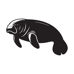 Refined manatee silhouette vector with bold lines for branding, marketing, and digital designs – manatee silhouette – manatee vector – manatee illustration – silhouette of manatee

