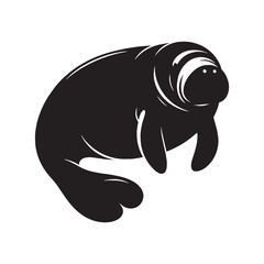 Minimalist manatee silhouette vector ideal for high-quality logos and digital branding – manatee silhouette – manatee vector – manatee illustration – silhouette of manatee

