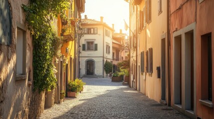 Fototapeta premium Create 20 prompts for stock photos related to a street scene, warm sunshine, no people with 100-250 characters and ending with