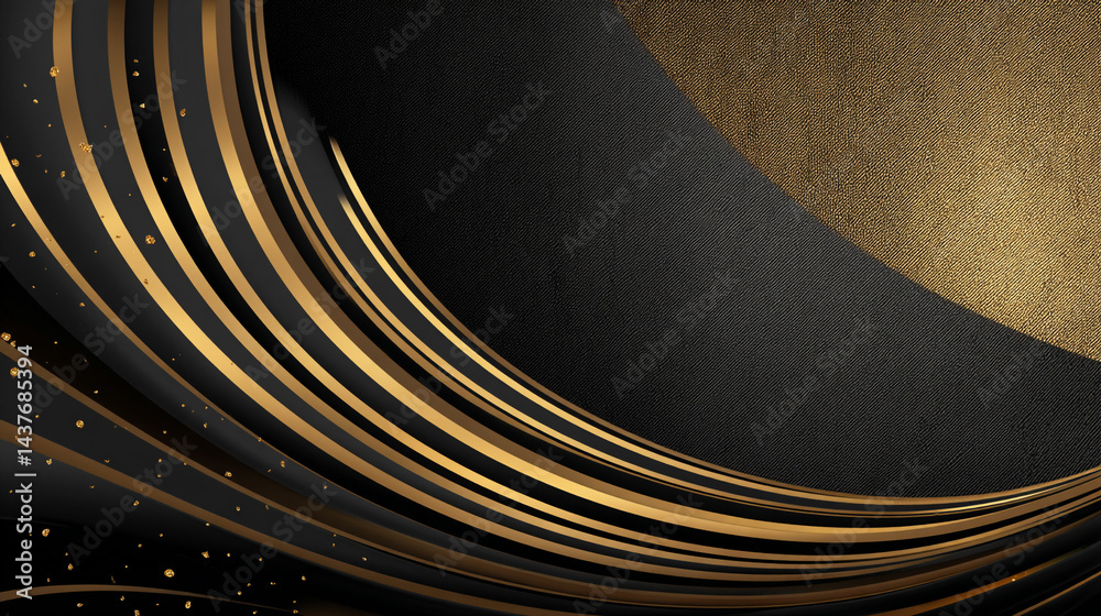 Canvas Prints wavy gold lines over black create a luxurious, fluid, and dynamic design. abstract composition of gl