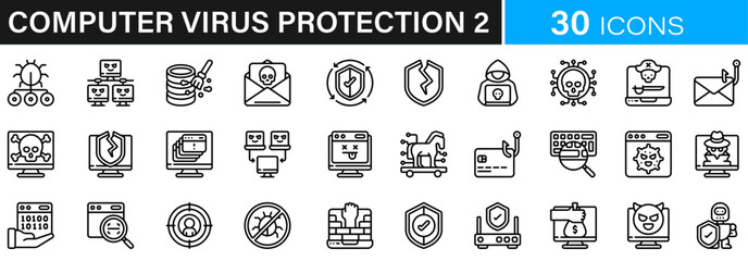 Computer virus protection icon pack | Detailed Outline | Editable Stoke 60 icon | Victor illustrator.