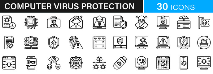 Computer virus protection icon pack | Detailed Outline | Editable Stoke 60 icon | Victor illustrator.