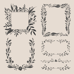 Art nouveau flower frame. Flower and leaf border, branch, wreath, garland decoration. Botanical vector illustration. Vintage antique classic floral graphic element. 