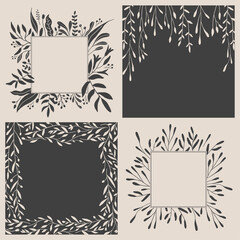 Art nouveau flower frame. Flower and leaf border, branch, wreath, garland decoration. Botanical vector illustration. Vintage antique classic floral graphic element. 