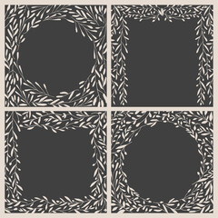 Art nouveau flower frame. Flower and leaf border, branch, wreath, garland decoration. Botanical vector illustration. Vintage antique classic floral graphic element. 