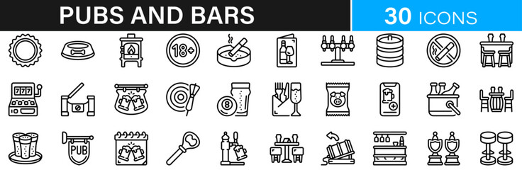Pub and bar icon pack | Detailed Outline | Editable Stoke 60 icon | Victor illustrator.