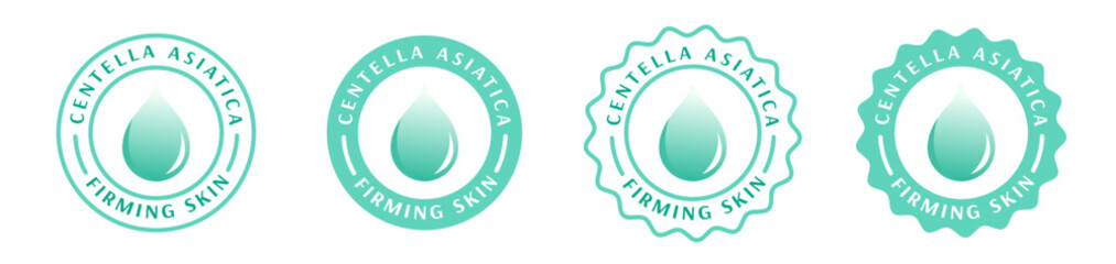 serum ingredient centella asiatica. badge. seal, logo, green color. skincare, cosmetic, beauty product formula to skin firming 