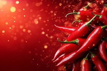 Creative background made of flat lay flying flame burning composition with fresh red hot chili peppers Minimal food backgroud backdrop ad promotion brand
