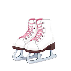 Pair of white ice skates with pink laces