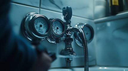 Close-Up of Pressure Gauges and Valves in a Laboratory Setting