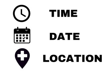   Clock, calendar, location. Time, date and address icon set.    travel icons set