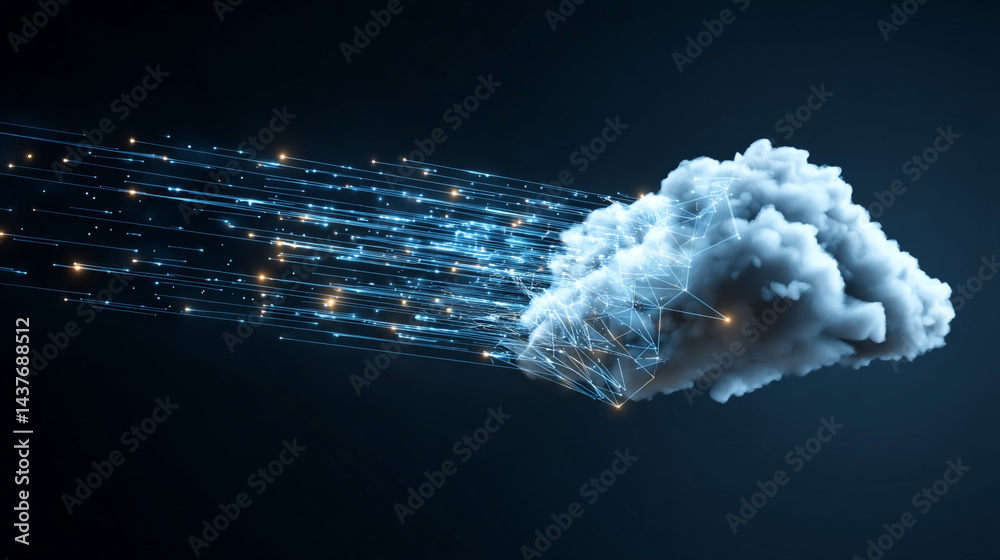 Poster dynamic blue lightning wave in abstract space, programming and code development abstract bright wall