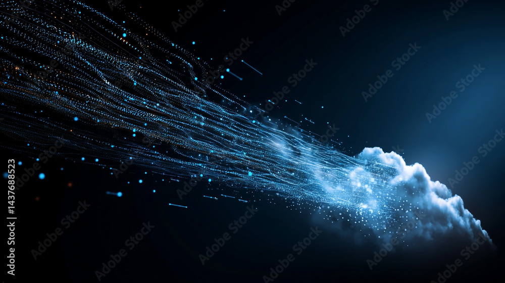 Poster dynamic blue lightning wave in abstract space, programming and code development abstract bright wall