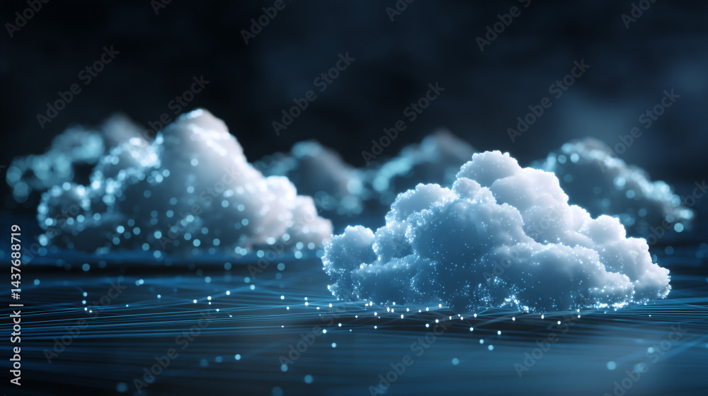 Poster visualization of a data cluster in cyberspace, abstract cloud concept over digital technology backgr