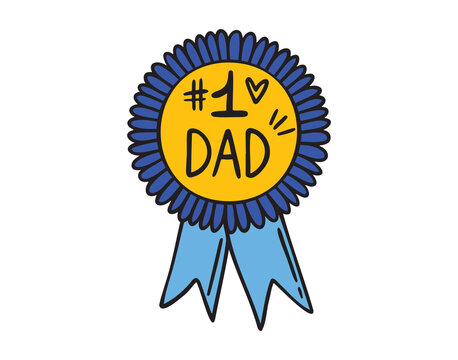 gold cartoon best dad prize medal for daddy. happy fathers day concept icon doodle hand drawn. 
