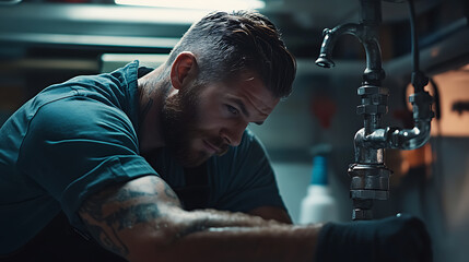 Man Working on Plumbing Fixtures