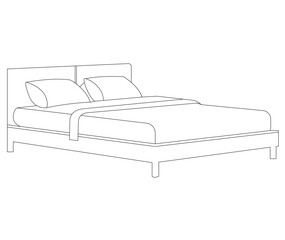 A simple vector line art bed illustration featuring minimalist design, perfect for modern and cozy interiors.	
