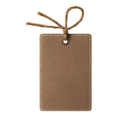 Rectangular burlap tag with a twine loop and metal eyelet.
