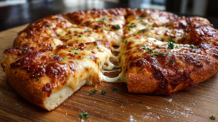Sliced Cheese Pizza with Greens, macro shot focusing on the texture of the pizza crust and the melted cheeps