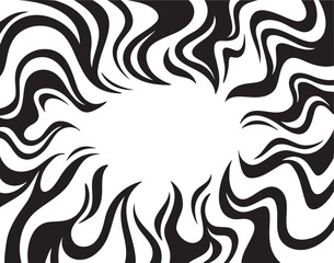 Fantastic fire flame frame with empty space. Hand drawn smoke or fire effect. Manga black and white cartoon comic page. 