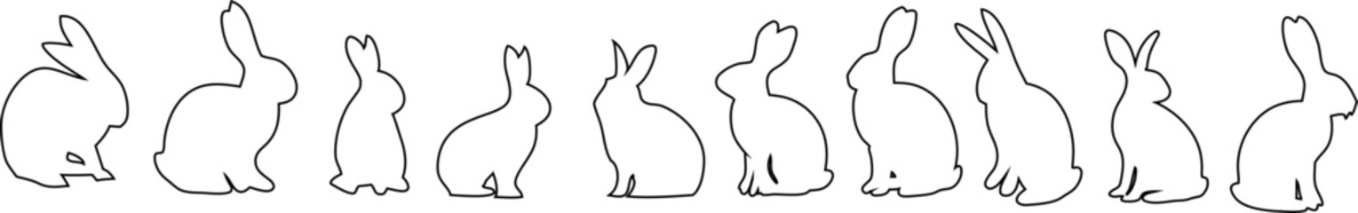 Rabbit line vector bundle. A vector collection of bunny shapes, isolated on white. Perfect for Easter, wildlife, and pet design projects.