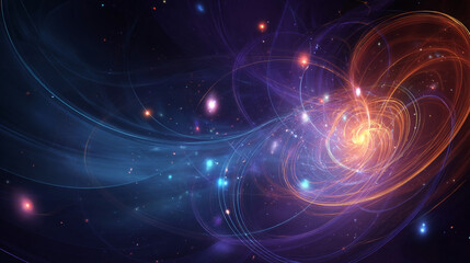 Fototapeta premium Pastel lilac and pale gold with light trails star clusters and swirling mist. background, Abstract streaks of light in blue and pink colors converge