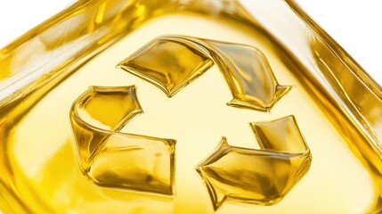 Bright Yellow Recycling Symbol on Transparent Surface Highlighting Environmental Awareness Efforts