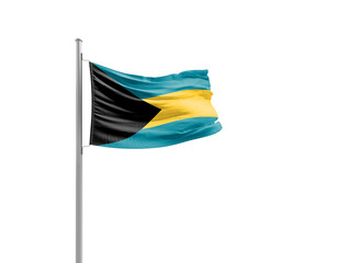 The Bahamas flag waving mast on white background with clipping path.