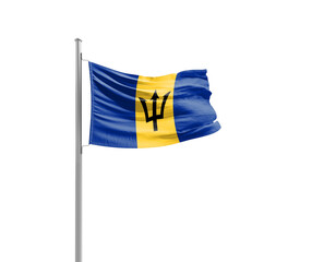Barbados flag waving mast on white background with clipping path.