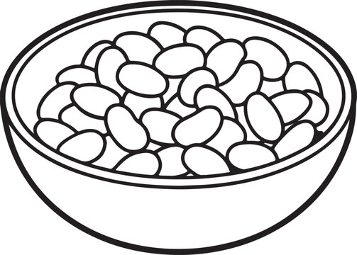 recommend clip art: beans in a bowl line art, black outline, vector and illustration, coloring book page line art drawing
