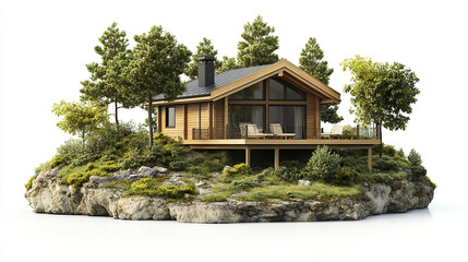 cozy wooden vacation home surrounded by lush greenery and trees, perfect for relaxation