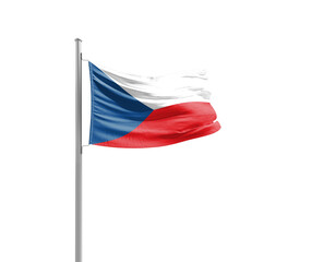 Czech Republic flag waving mast on white background with clipping path.