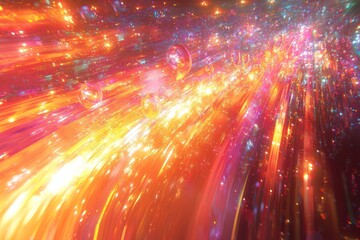 Obraz premium Abstract colorful light streaks radiating outward with orange yellow and pink hues.