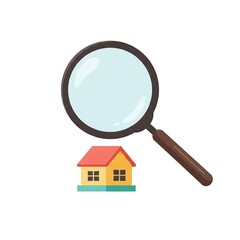 Magnifying Glass House Search Real Estate Minimal Illustration White Background