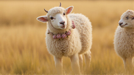 Fototapeta premium Cute sheep with garland for Eid Al-Adha celebration