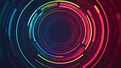 Obraz premium Abstract colorful circle background with multiple rings, creates a captivating visual experience. It's a dynamic and energetic design with a touch of technology