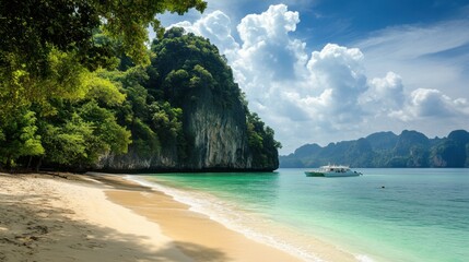 Catamaran anchored off a pristine island beach, perfect for a day tour