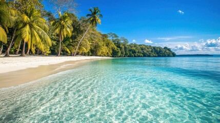 Fototapeta premium Crystal-clear water gently lapping at the shoreline of a deserted tropical beach