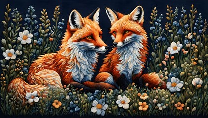 Embroidery Art Fox And Wildflowers Handmade