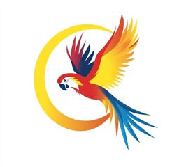 Fototapeta premium Scarlet Macaw flying, crescent moon background, vibrant colors, logo design