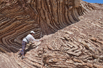 Woman on Mother of all outcrops. Oman