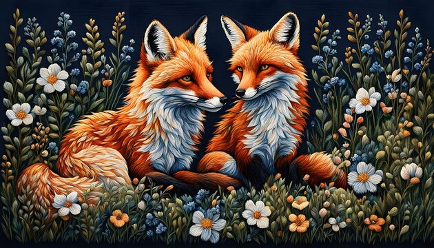Embroidery Art Fox And Wildflowers Handmade