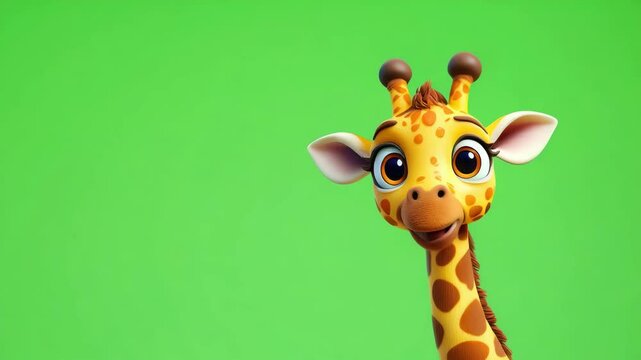 Cartoon baby giraffe smiling on green background