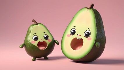 one Cute kawaii avocado illustration, isolated, funny expression