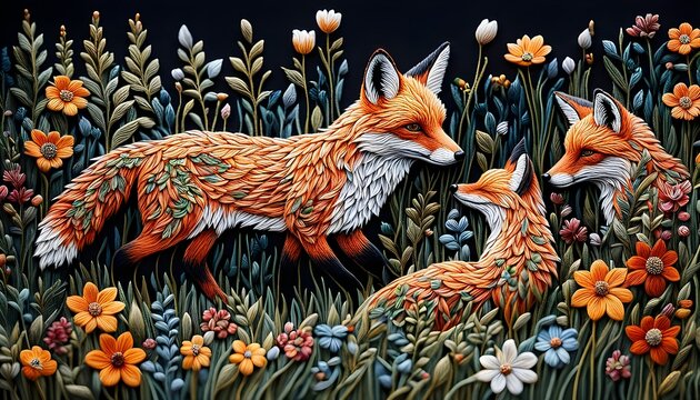Embroidery Art Fox And Wildflowers Handmade