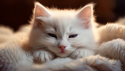 Obraz premium Weißes Katzenbaby auf weicher Decke