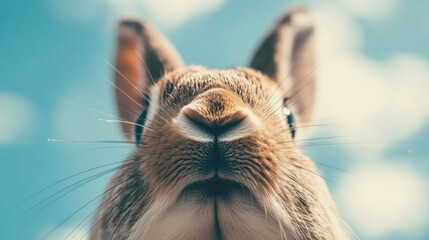 Close-up of rabbit nose with soft blurred background of clouds