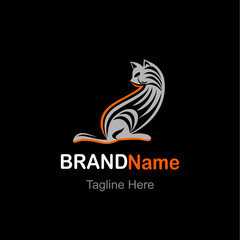 This logo features an elegant, stylized cat illustrated with sleek gray and orange lines. The cat’s body is drawn with smooth, flowing curves, giving it a dynamic yet graceful appearance, symbolizing 