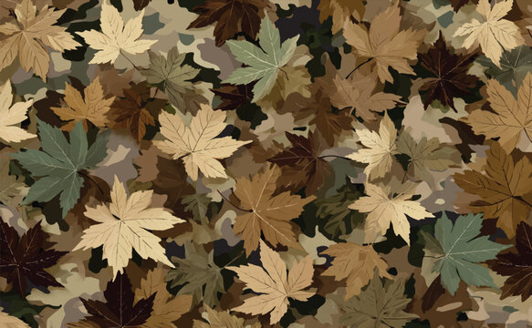 Camouflage seamless pattern. Forest real tree camouflage design. Hunting camouflage. Vector hunting camo texture.